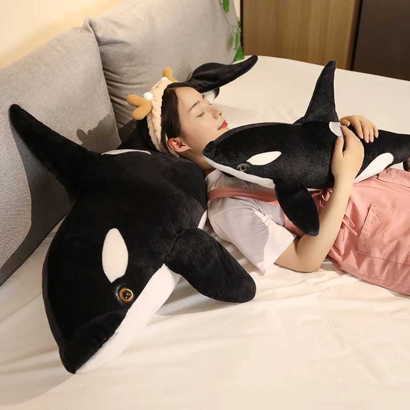 50cm-130cm Lifelike Orcinus Orca Black Whale Plush Toys Big Fish Cloth Doll Shark Stuffed Sea Animals Children Birthday Gift Y240801