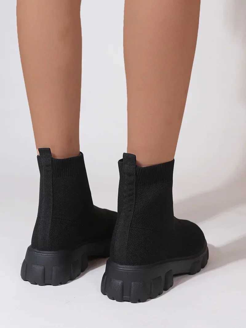 Brand Women Ankle Boots Lightweight Casual Shoes for Women Wedge Fashion Sock Boots Knitting Winter Medium Tube Platform BootCI24801