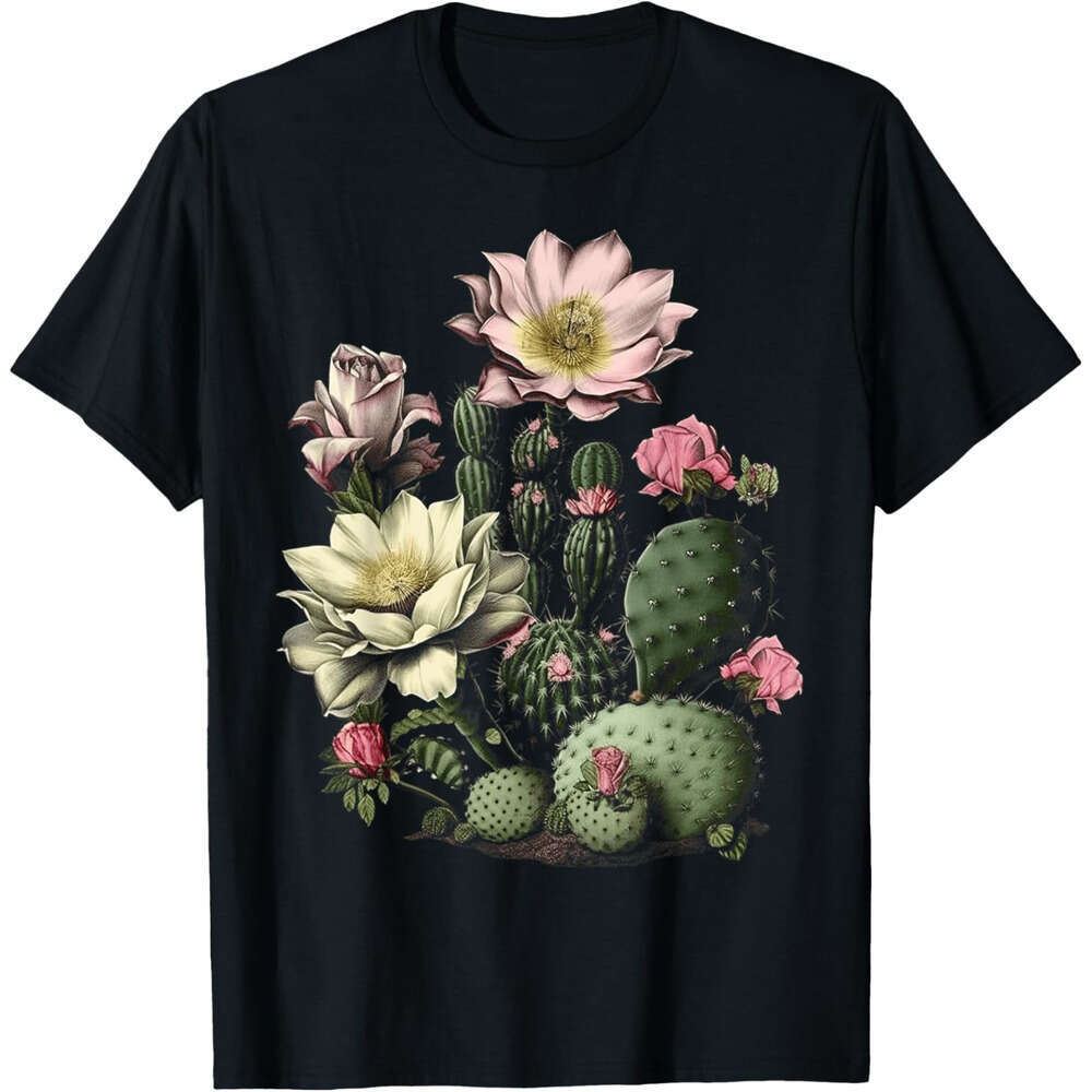 T shirt Mens Cactus Succulent Plant Retro Cacti Botany Botanical Graphic T-Shirt shirts tshirt graphic tee Casual tops summer clothes Short sleeve Fre