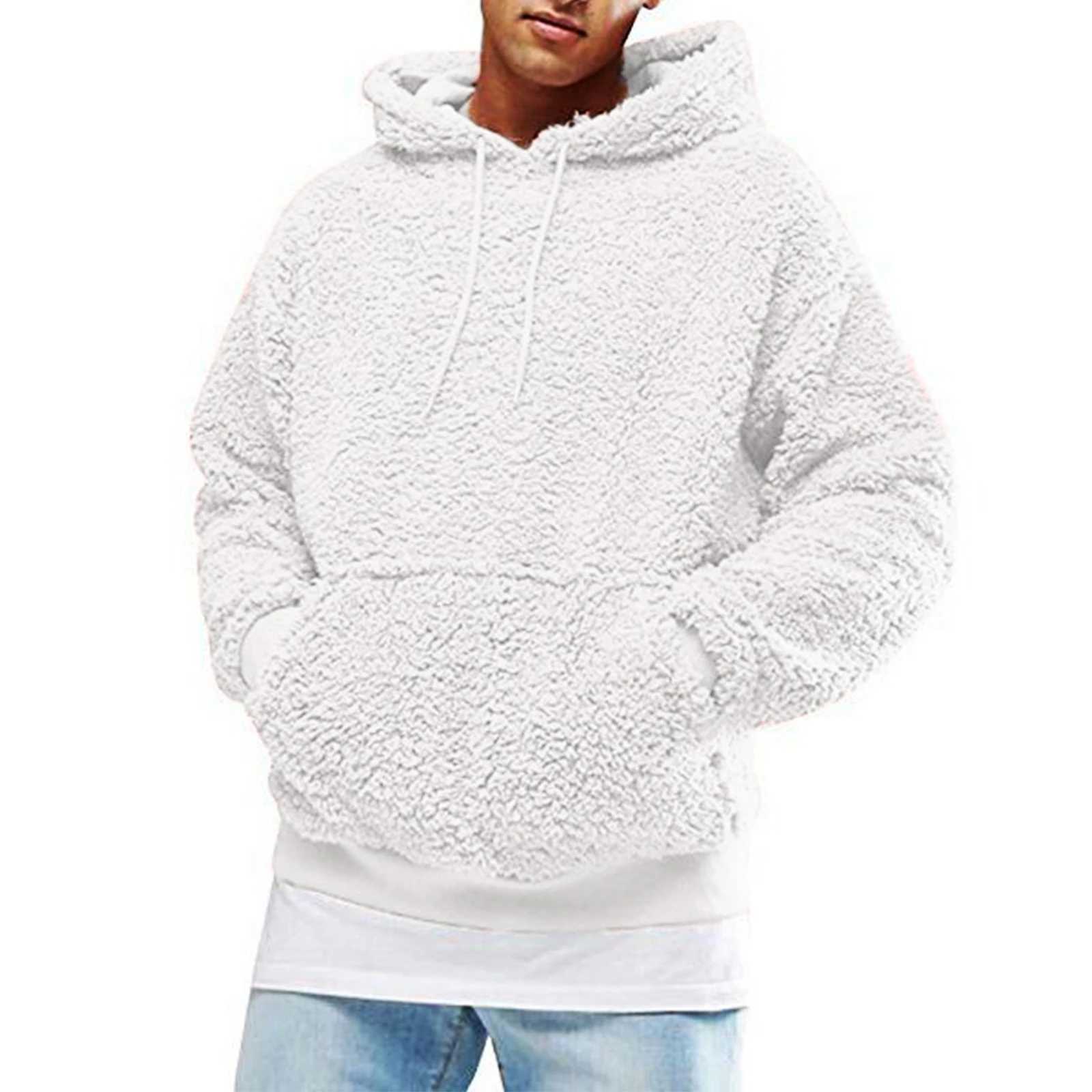 New Autumn and Winter Warm Mens Wool Hooded Sweatshirts Letter Print Hooded Pullover Kangaroo Pocket Hooded Fleece SweatshirtsM240730