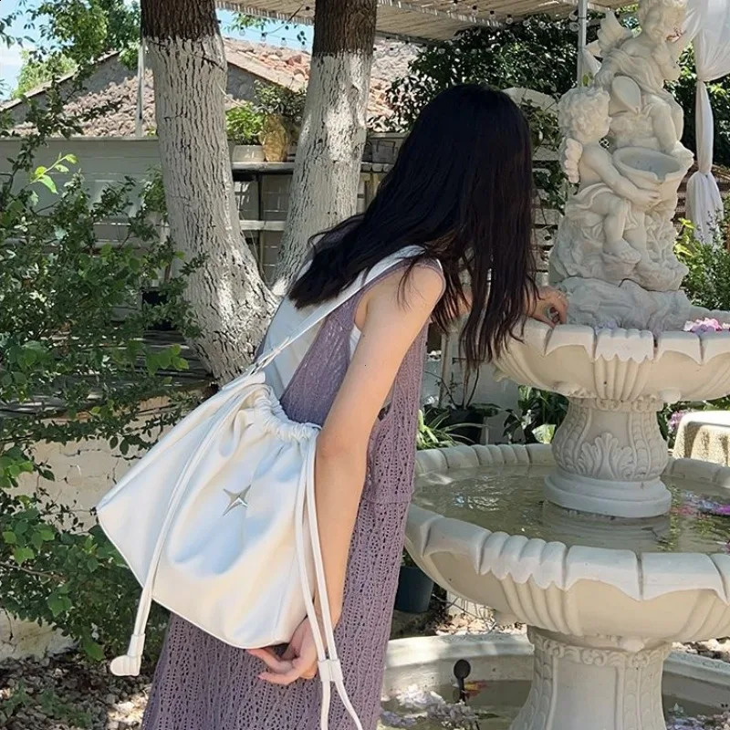 Y2K Korean Vintage Goth Black Hobo Tote Bag Aesthetic Star Girl Purse Handbag Shoulder Crossbody Messenger Cross Body 240801ZYl