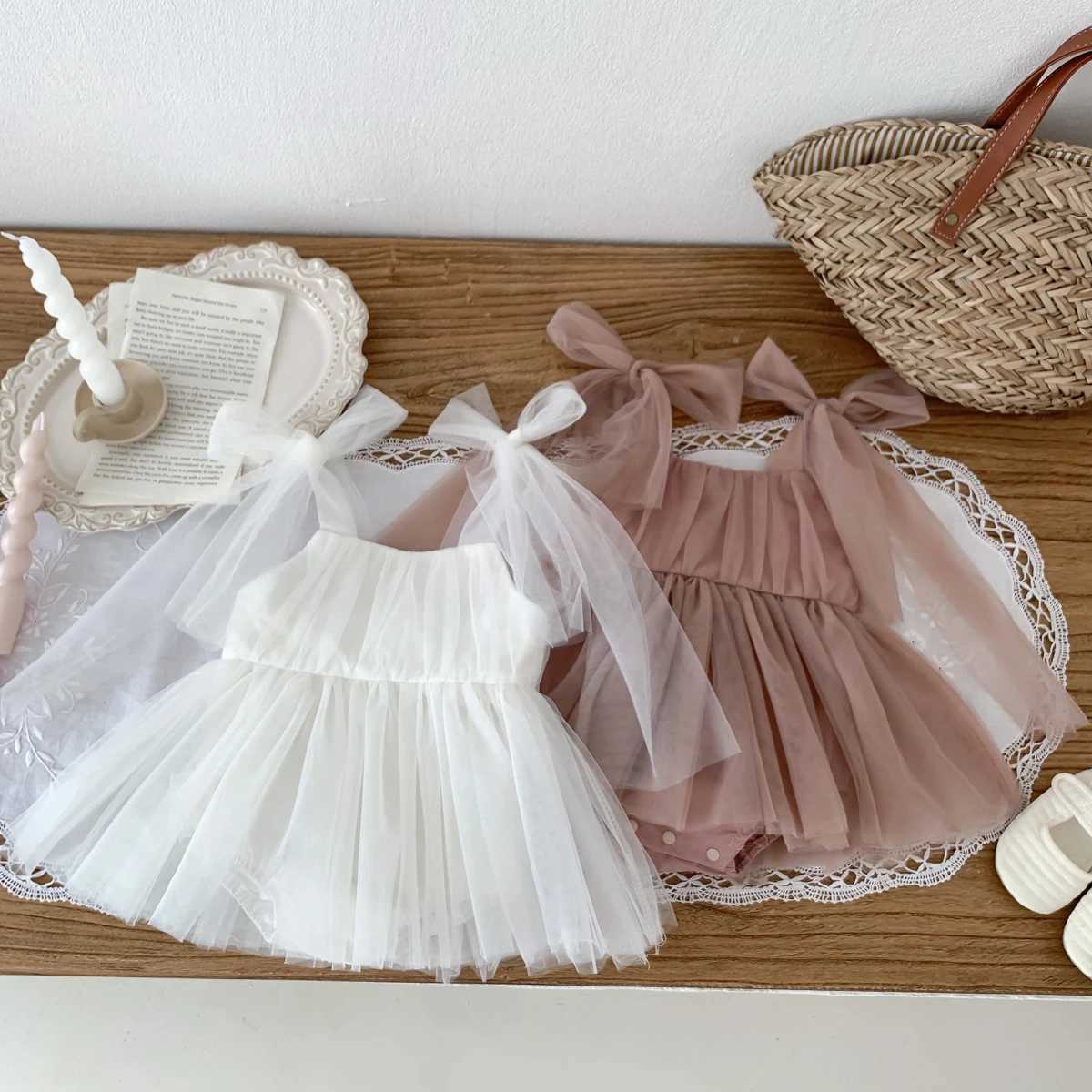 Summer baby jumpsuit set with lace polka dots princess dress for young children baby bodysuit X250220