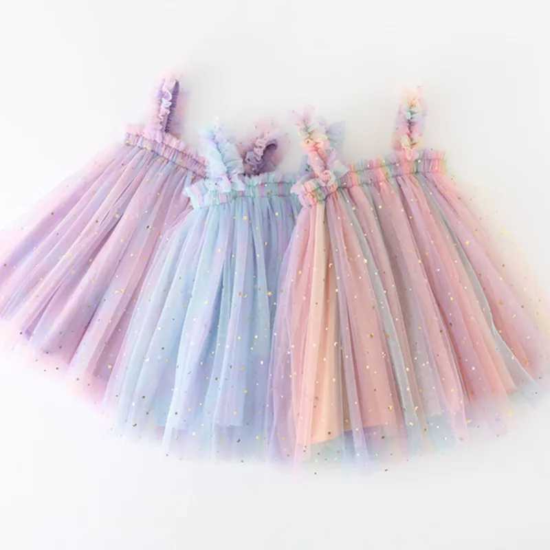 Toddler Girl Princess Dress Baby Rainbow Tulle Costume Kids Summer Sleeveless Strap Dresses Newborn Birthday ParTY Cloth X2502201