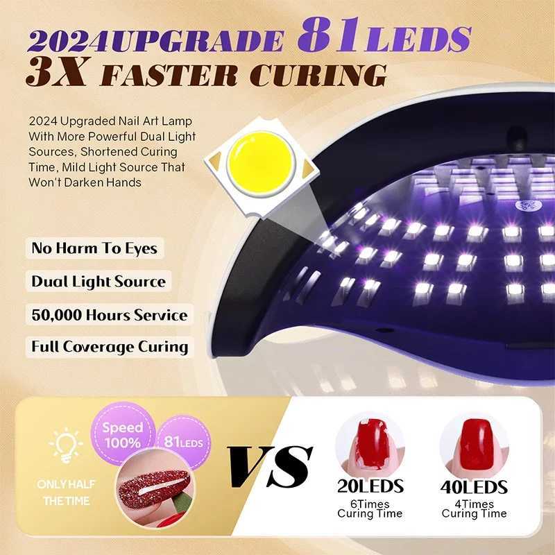 380W LED UV Lamp For Nails 81 LEDS Nail Gel Polish Drying Lamp With Motion Sensing Professional Cabin Manicure Lamp For Home Use Y240801