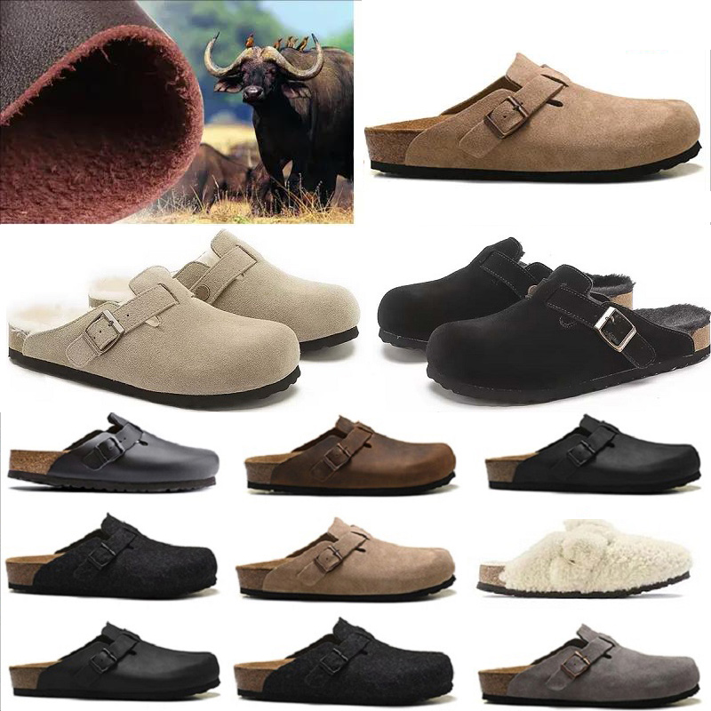 size 35-46 Designer fur winter Sandals slippers sliders clogs sandal silde men women Mule Suede Leather felt Sliders Buckle Strap Flat Sandals