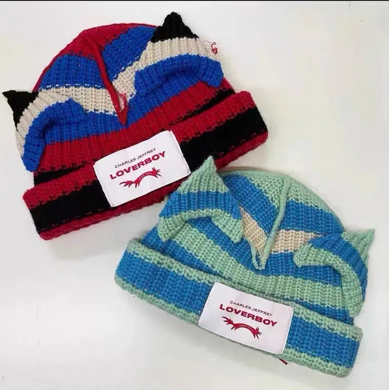 Loverboy Beanie Winter Skullies Cute Women Cat Ear Hat Crochet Knitted Hat Costume Beanie Prop Party Women Gift Hip-hop Cap240723