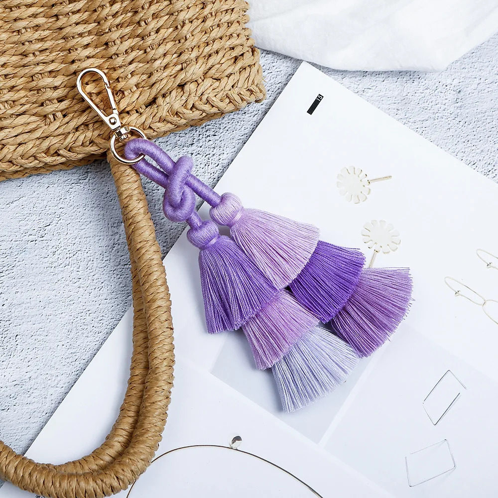 Handmade Braided Winding Tassel Keychain for Women Bag Pendant Car Hangings Colorful Spliced Keyring Christmas Gift Wholesale 240731