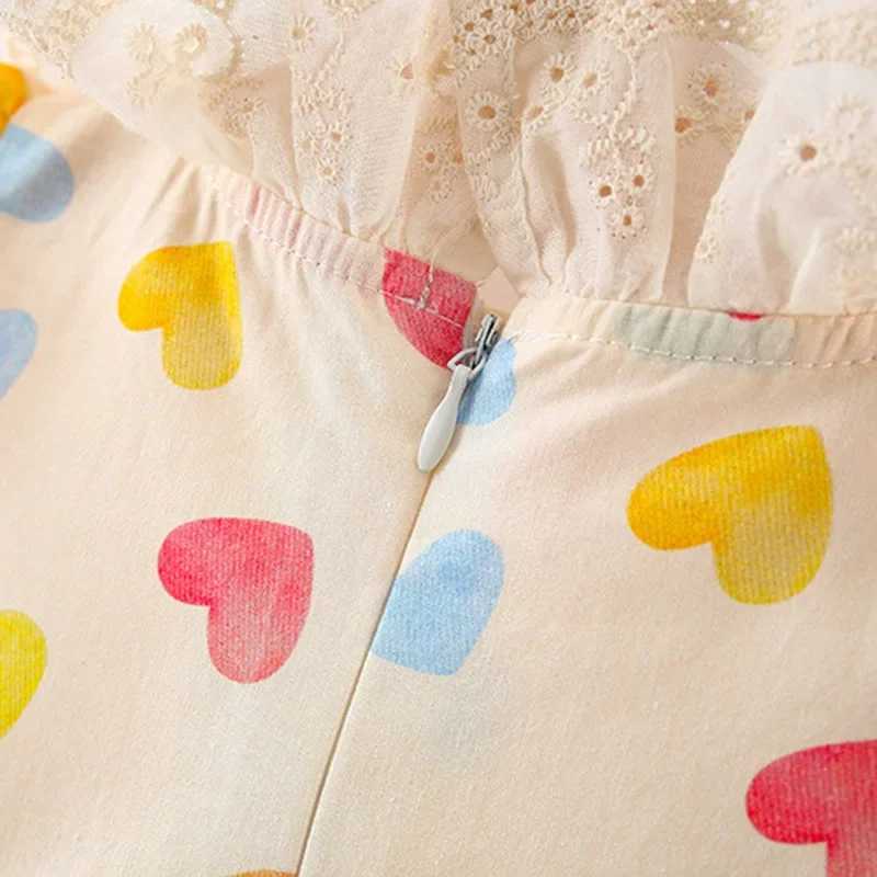 Summer New Baby Girl Dress Lace Small Sleeves Sweet Princess Dress Love Print Full Print Fold Fluffy X250220