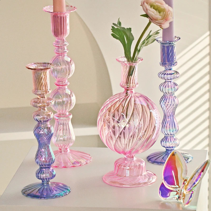 Floriddle Retro Candlesticks Taper Candle Holders Tall Candlesticks Decoration Party Glass Vase Home Decor Wedding Decoration 240731