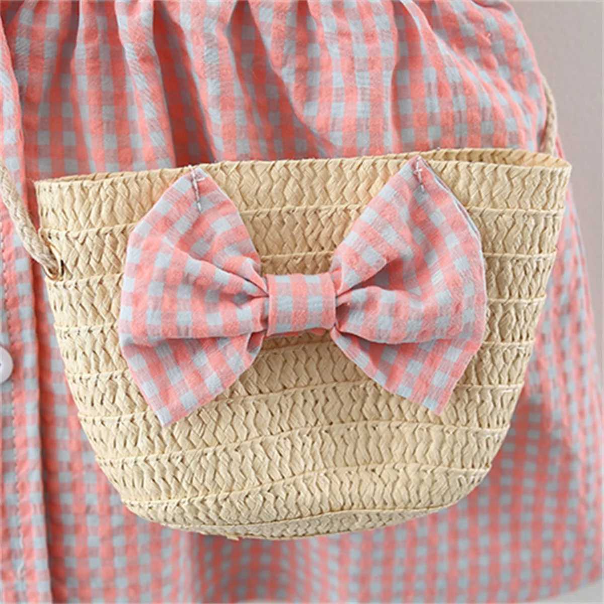 Summer Newborn 2-Piece Girl Infant Cotton Dress And Backpack Baby Embroidered Flip Collar Checkered Sleeveless Beach Dress X2502201