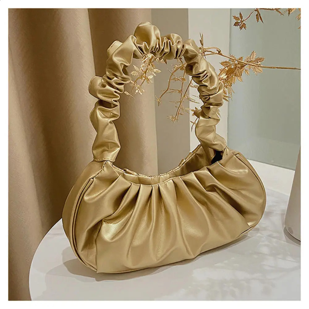 Fashion Pleated Handlebags For Women PU Leather Cloud Bags Armpit Bag Shopping Shoulder Bags Female Dumpling Handbag 240801