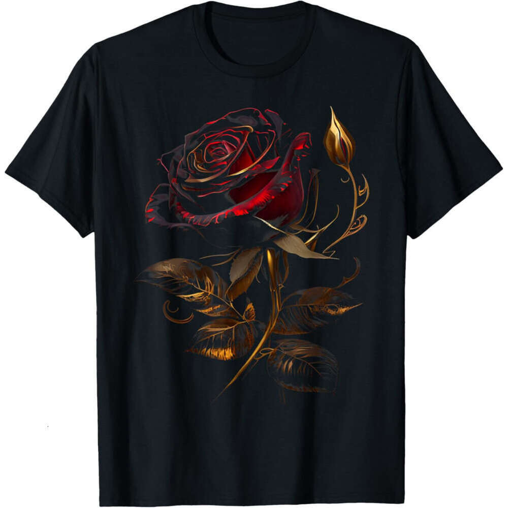 T shirt Mens Deep Red Rose Black And Gold Graphic Tees for Men Women T-Shirt shirts tshirt graphic tee Casual tops summer clothes Short sleeve Free sh