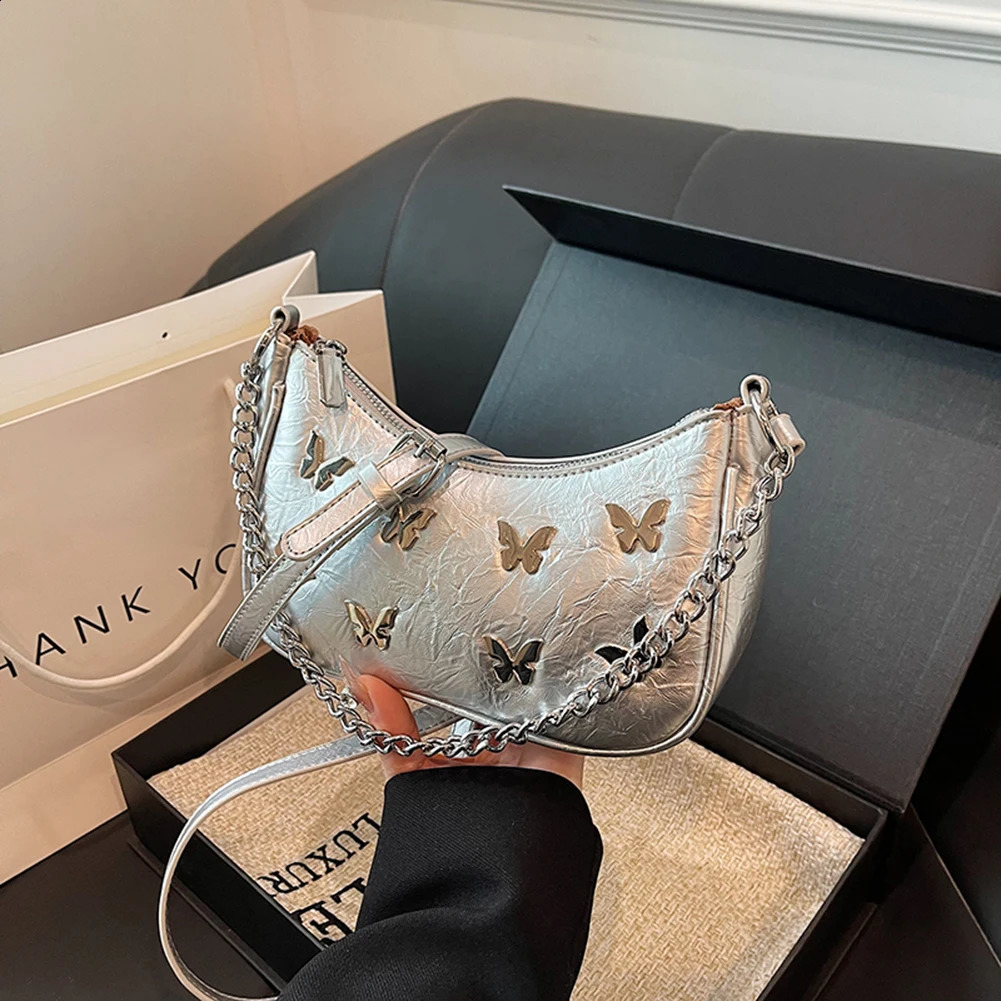 Butterfly Cute Hobo Tote Handbag PU Leather Fashion Handbag Y2K Crossbody Bag with Adjustable Strap for Women and Girls 240801