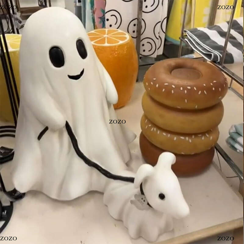 Halloween Ghost Walking Dog Statue Cute Spooky Ghost Dog Halloween Ornament Festival Gift Figurine Household Tabletop Decoration