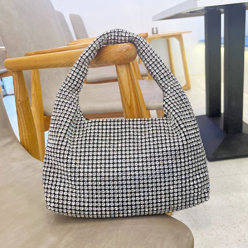 JIOMAY Fashion Silvery Evening Bags Glitter Rhinestone Purses for Women Portable Solid Color Womens Handbags 240731