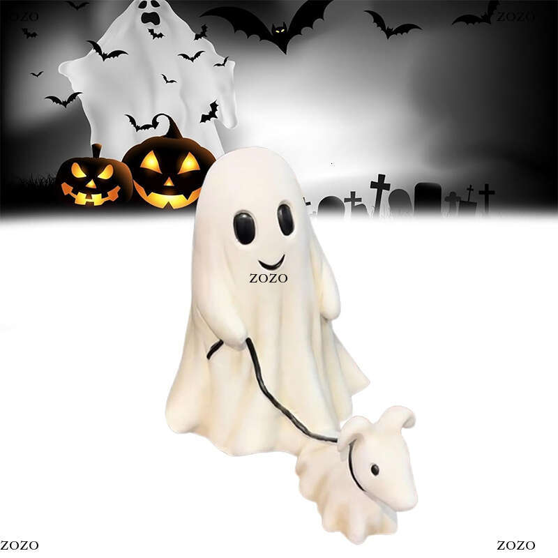 Halloween Ghost Walking Dog Statue Cute Spooky Ghost Dog Halloween Ornament Festival Gift Figurine Household Tabletop Decoration