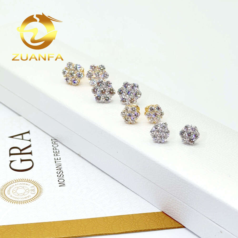Pass Dia Tester Classic Flower cluster Stud Earrings Sterling Sier Moissanite Hip hop Earring for unisex
