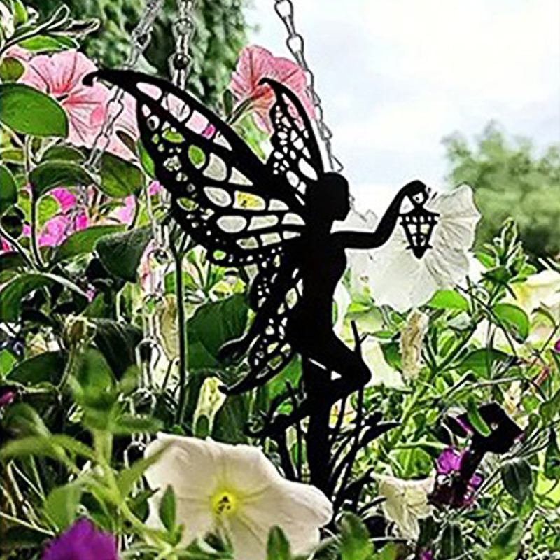 Fairy Garden Elf Metal Tiki Lamp Fairy Silhouette Patio Sign For Garden Decor Outdoor Fall Decor Fence Top