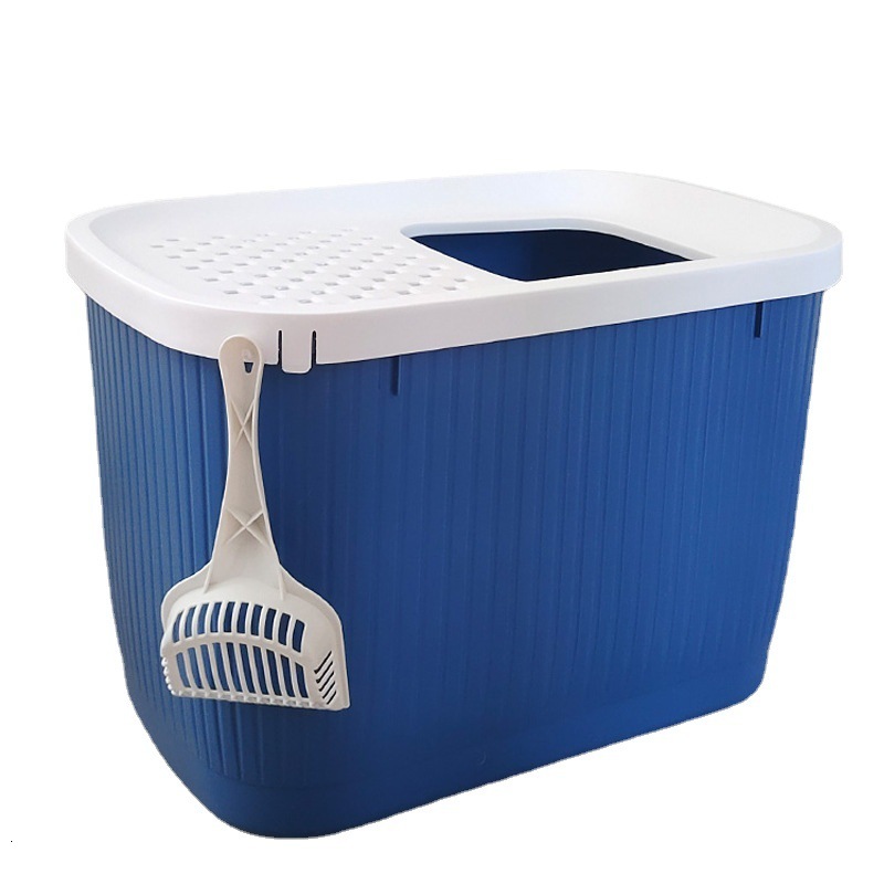 Pet litter box fully enclosed, top in, oversized cat toilet, splash proof with sand for cats