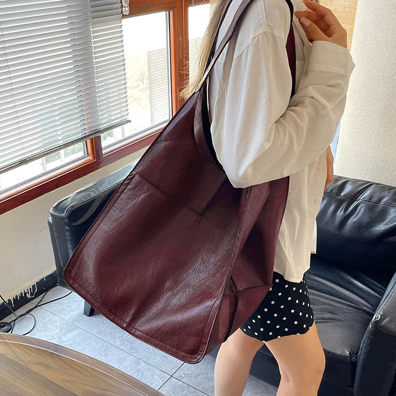 Oversized PU Leather Tote Bag Women Large Capacity Work Hobo Shoulder Bucket Purse And Handbag Big Soft Travel Shopping 240731