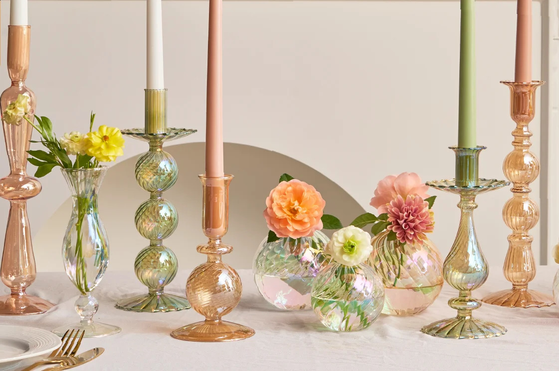 Floriddle Retro Candlesticks Taper Candle Holders Tall Candlesticks Decoration Party Glass Vase Home Decor Wedding Decoration 240731