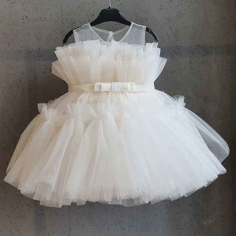 White Toddler Tulle Sleeveless Bow Princess Dress For Baby Girls Christening Birthday Party Wedding Bridesmaids First Communion X250203
