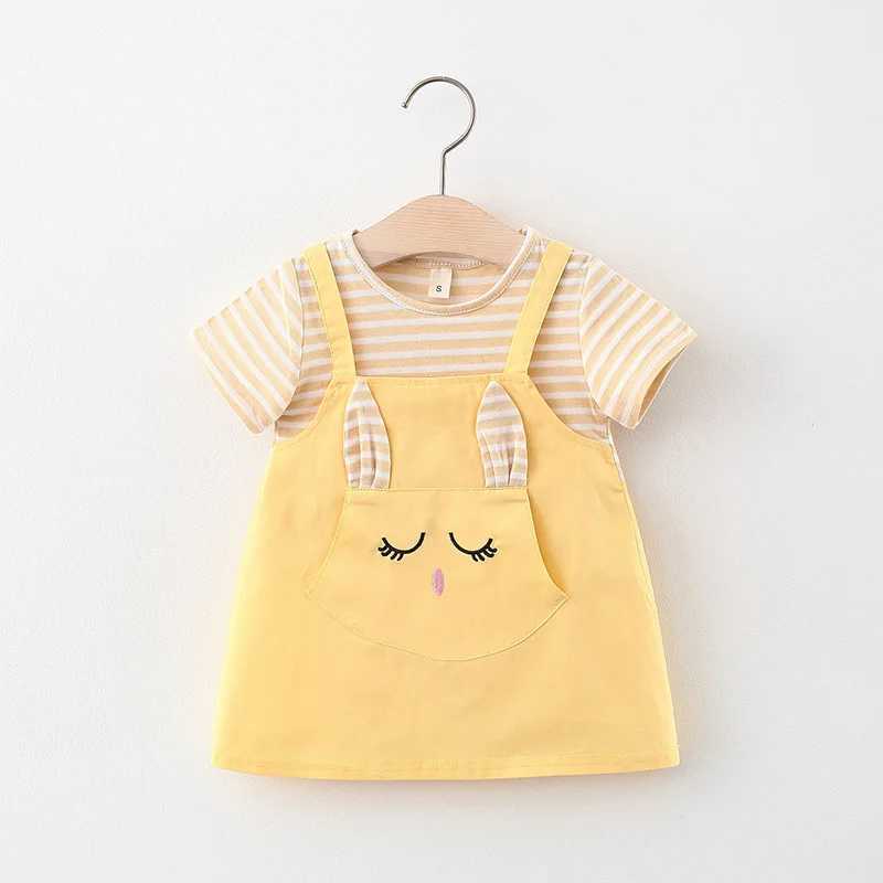 Summer baby cartoon cat dress striped short sleeved top hanging princess dress for girls aged 0-3 X2502201