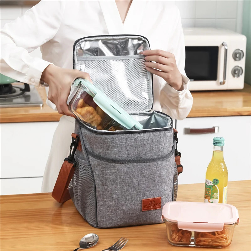 Thermal Lunch Bag for Men Women Gray Oxford Cloth Aluminum Foil Insulation Shoulder Bag Waterproof Picnic cooler Bag 240819