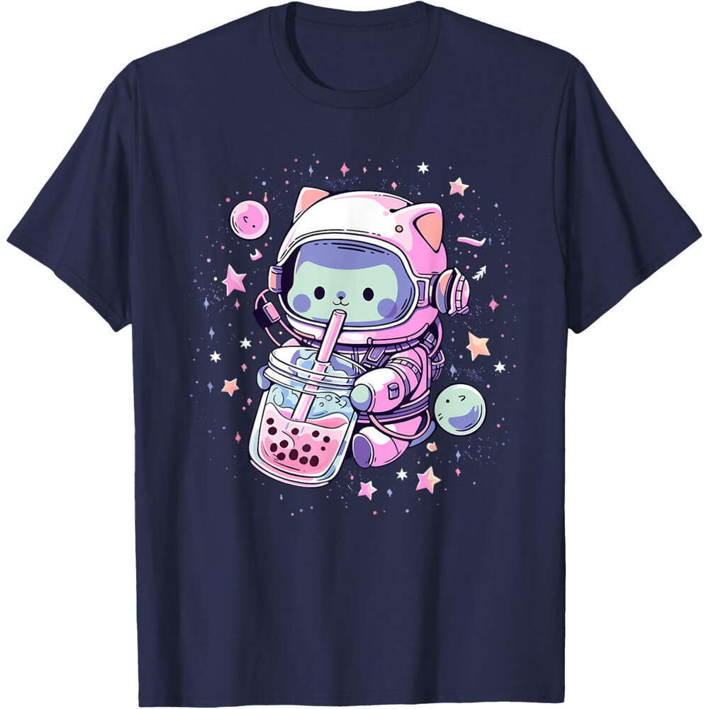 T shirt Mens Kawaii Cat Bubble Boba Tea In Space Astronaut Anime Girls T-Shirt shirts tshirt graphic tee Casual tops summer clothes Short sleeve Free 