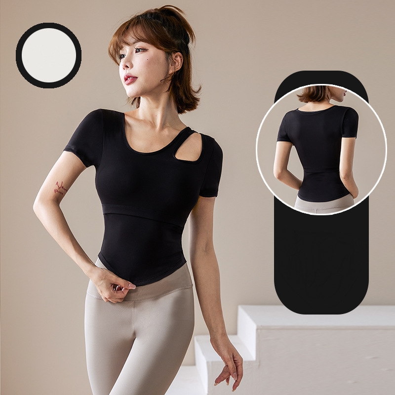 new short sleeve women with chest pad quick dry breathable thin tight running fitness sports short sleeve yoga top