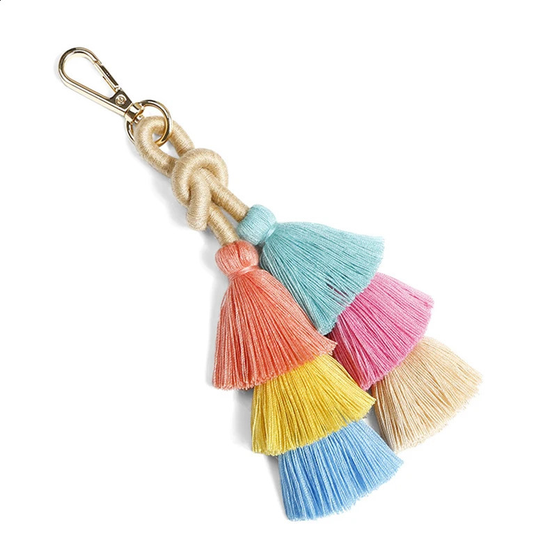Handmade Braided Winding Tassel Keychain for Women Bag Pendant Car Hangings Colorful Spliced Keyring Christmas Gift Wholesale 240731