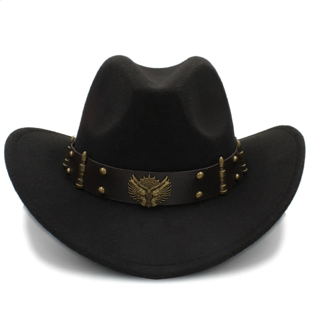 Wome Men Black Wool Chapeu Western Cowboy Hat Gentleman Jazz Sombrero Hombre Cap Elegant Lady Cowgirl Hats 2 Big Size 240718