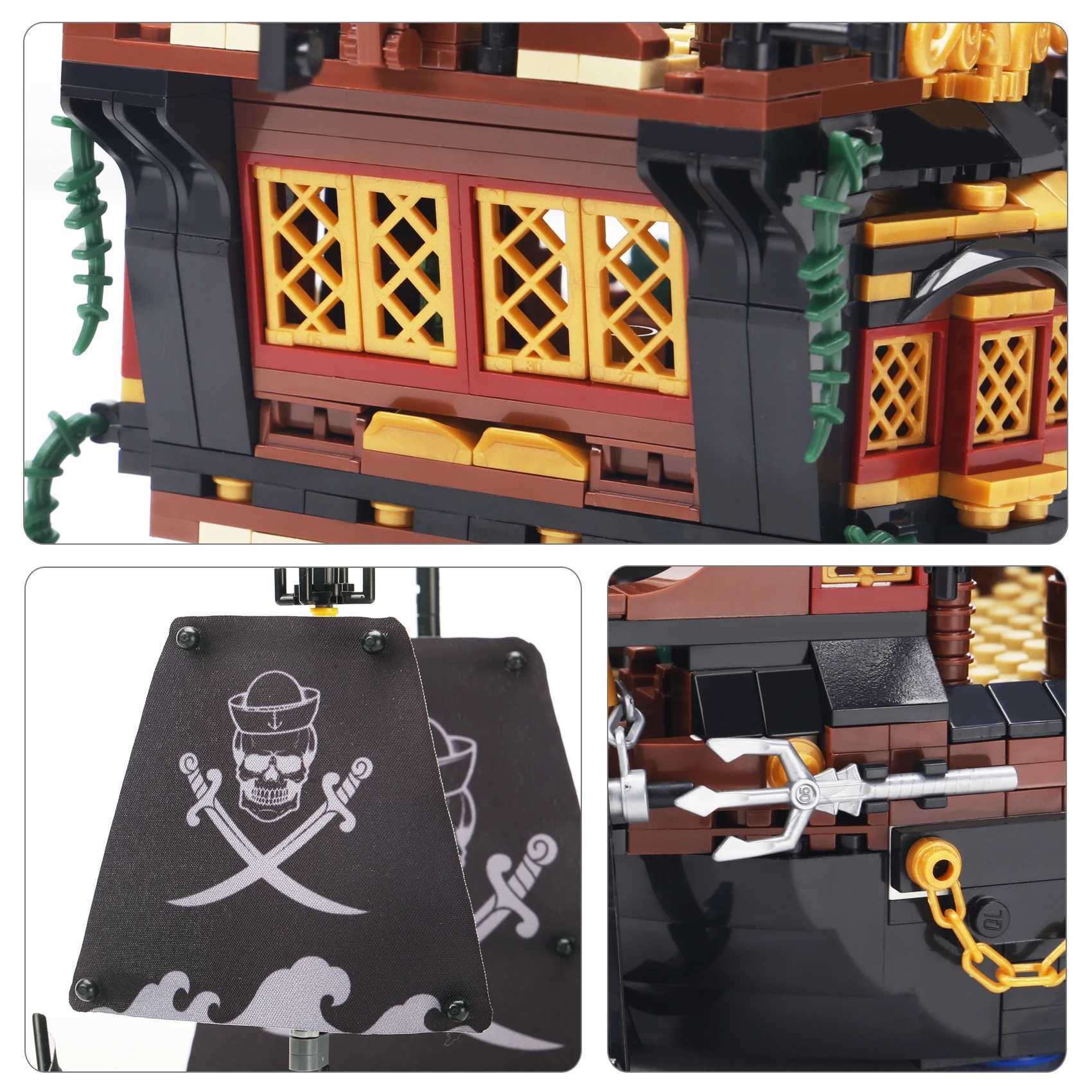 1328PCS Creative The Black Pearl Pirate Jack Sparrow Ship Building Blocks Boat DIY Bricks Toys Birthday Christmas Gift For Kids Y240731