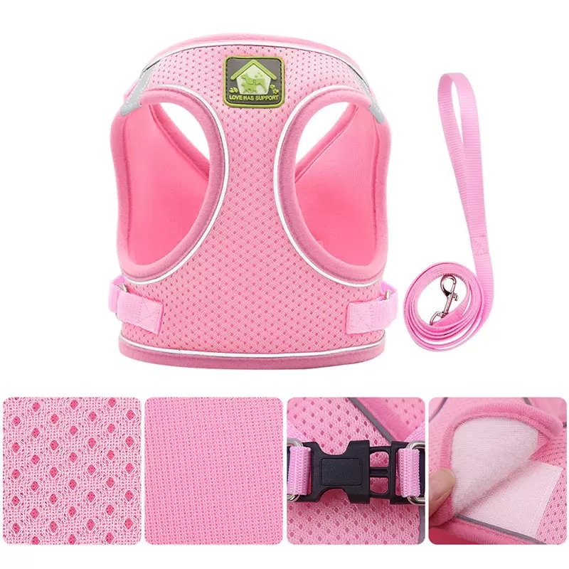 2026 New No Pull Dog Leash Set, Breathable Soft Mesh Puppy Vest Harness Reflective Adjustable Pet Harnesses Small Dogs And Cats - Outdoor Ea