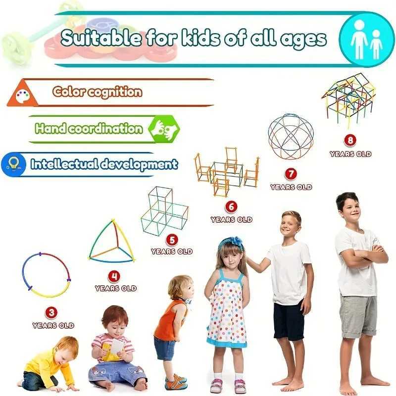 Creative Straw STEM Building Toys 100Pcs Interlocking Plastic Thin Tube Building Blocks Educational Toys for Children Boys Girls Y240731