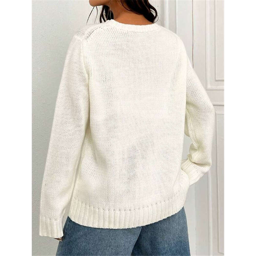 Autumn Winter New Loose Round Neck Flag Pattern Simple and Versatile Knitted Sweater