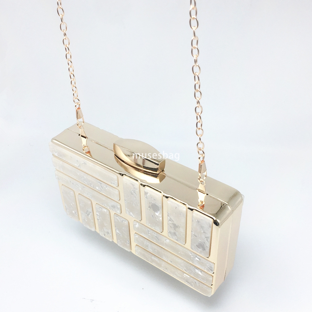 Marble patchwork Striped acrylic evening Bag Women's Carry chain Crossbody fashion metal makeup clutch bag