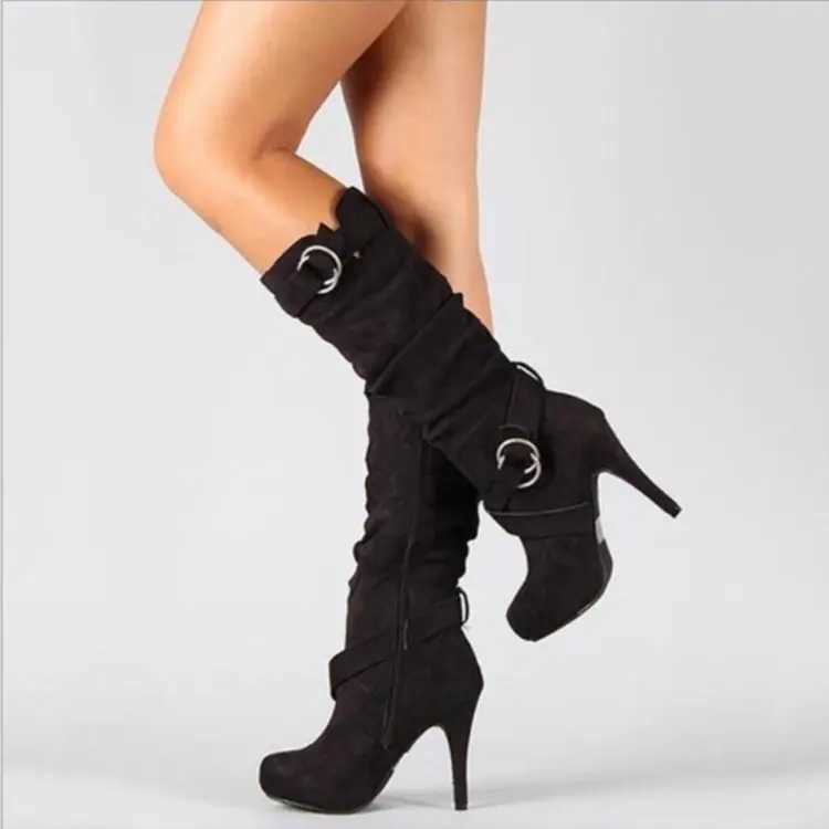 2023Sexy Knee High Women Boots Thin High Heel Round Toe Platform Fashion Ladies Pu Leather Boots Size 3443 Lady Shoes W251024