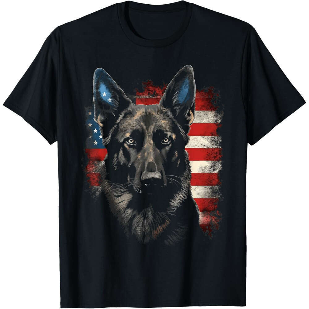 T shirt Mens Patriotic Black German Shepherd American Flag Dog Gifts Tees T-Shirt shirts tshirt graphic tee Casual tops summer clothes Short sleeve Fr