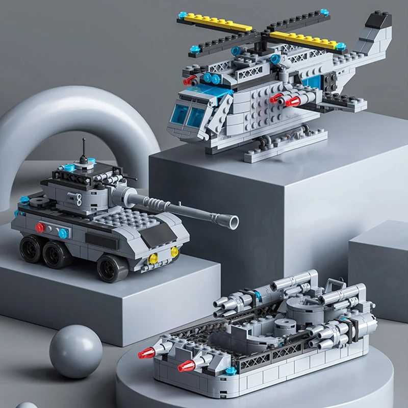 1560pcs 6 IN 1 Military Navy Ship Sets Building Blocks Toys Brick Aircrafted Carrier Army Warship WW2 Heavry Tank Headquarters Y250208