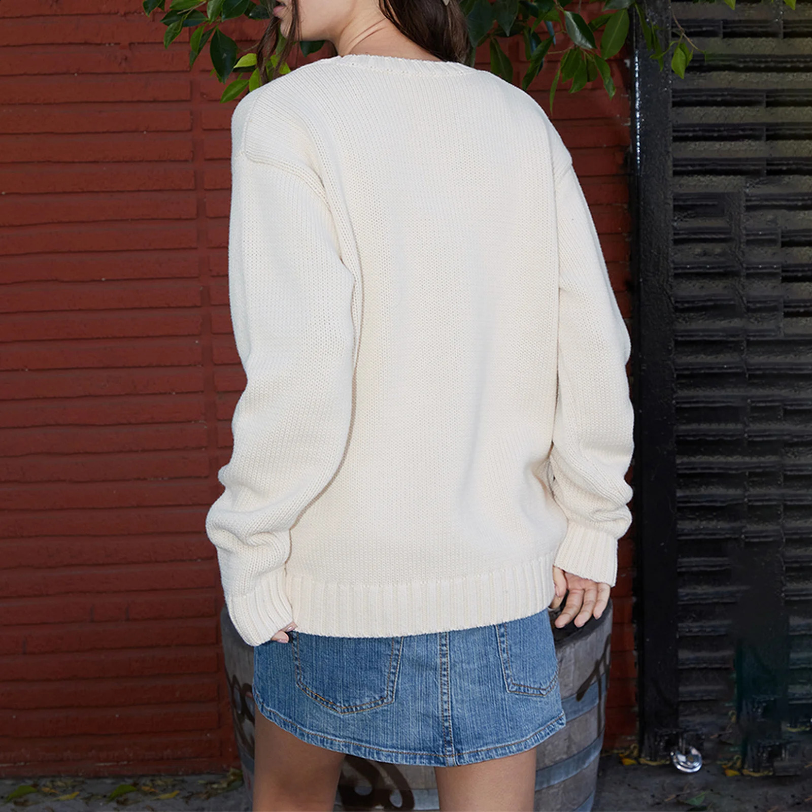 Doury y2k Aesthetic American Flag Embroidery Sweaters for Women Fall Winter Vintage Long Sleeve Sweaters Pullover Loose Top 240801