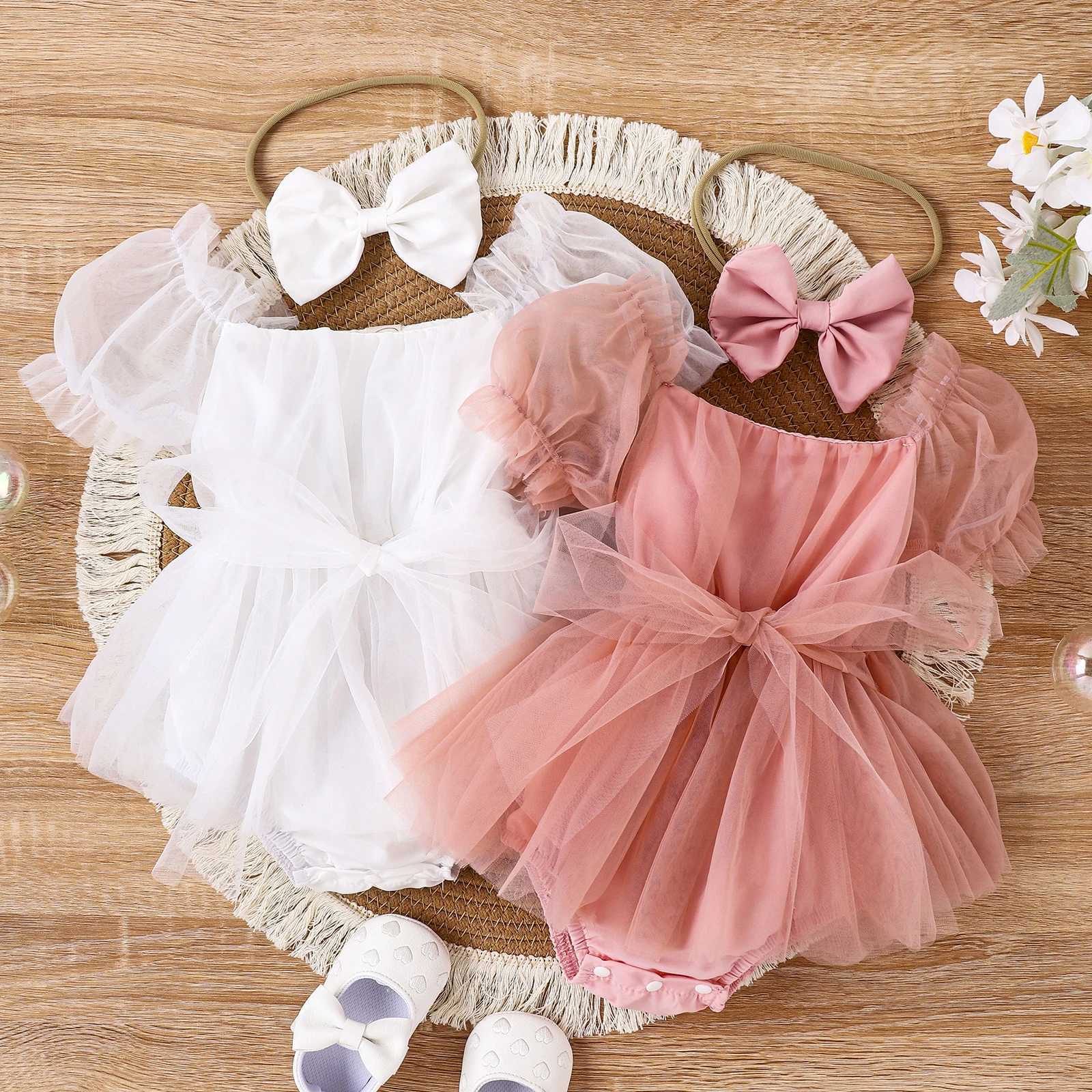 2PCS Summer Baby Girls 0-2 Years Old Baby Soft And Comfortable Net Color Two-Color Gauze Skirt Dress + Hijab X250220