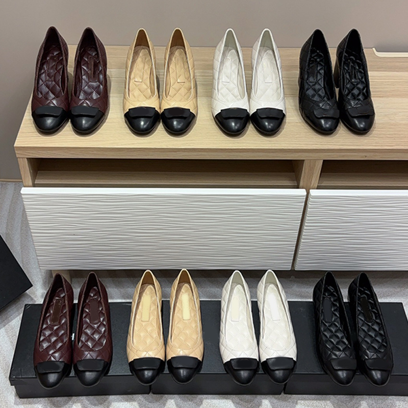 Dress Shoes Designer High Heels Small Fragrant Schoolbag Buckle Diamond Check Single Pumps Round Toe Shoes Chunky Heel Genuine Leather Loafers Top Quality