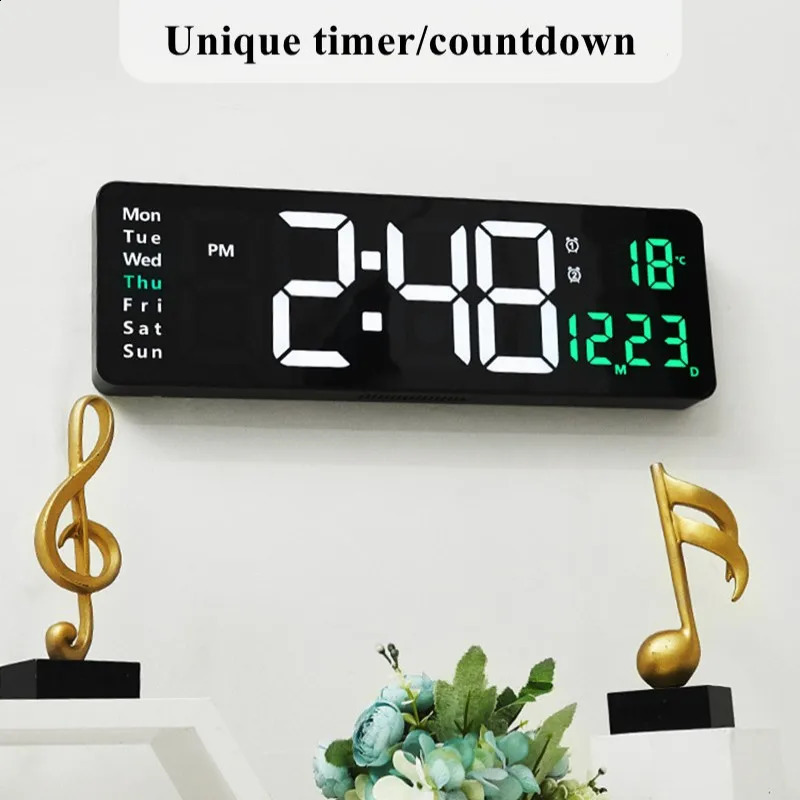 Large Digital Wall Clock Temp Date Week Display Remote Control Power Off Memory Table Clock Wall-mounted Dual Alarms LED Clocks 240822