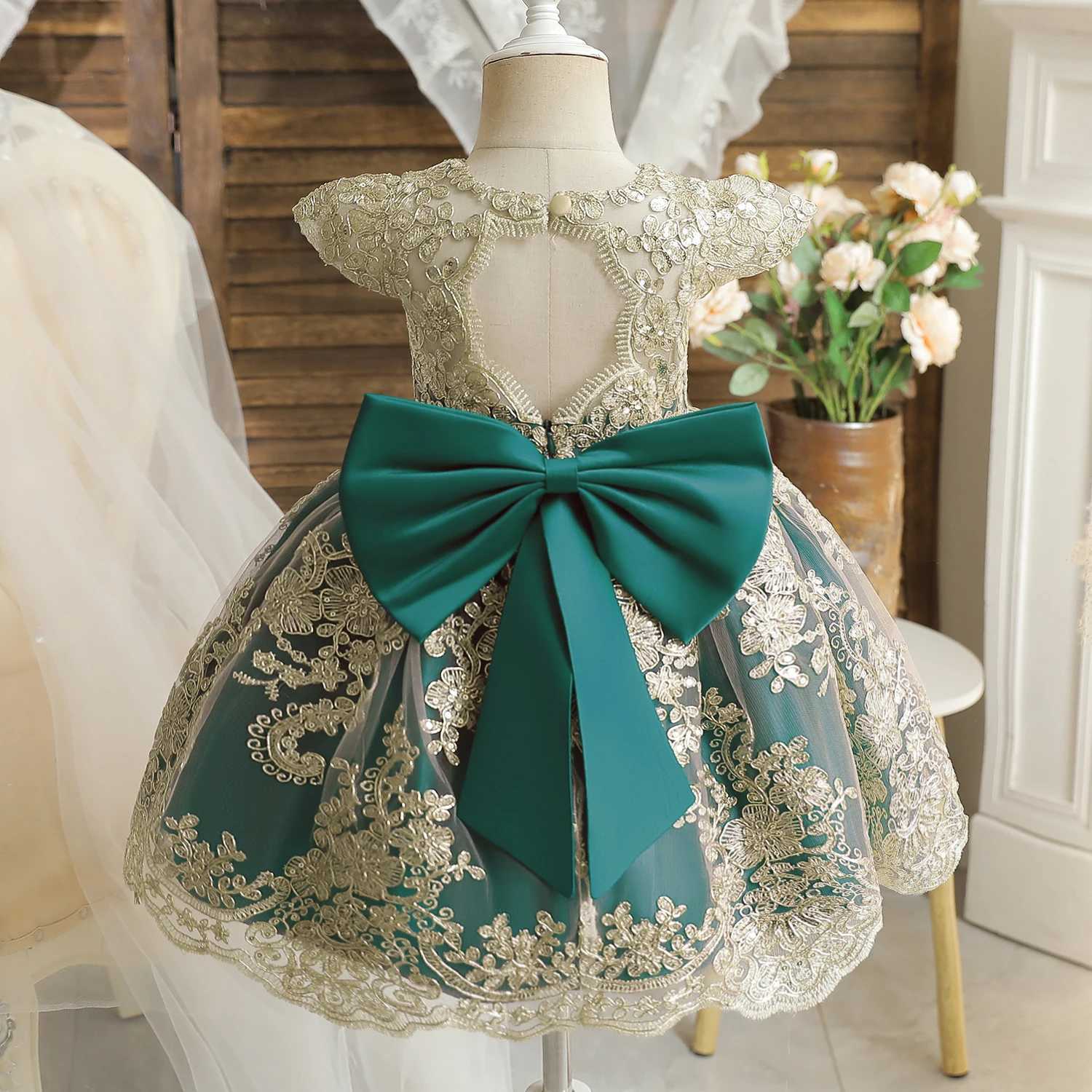 Embroidery Elegant Princess Dress for Girls Luxury Golden Lace Vintage Children Festival Party Gown Baby Formal Weddings Dresses X250220