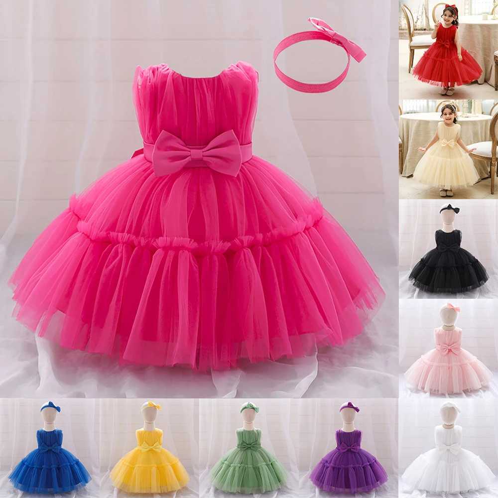 Babys first birthday girl shower dress elegant wedding party princess dress sheer childrens summer clothing X250203