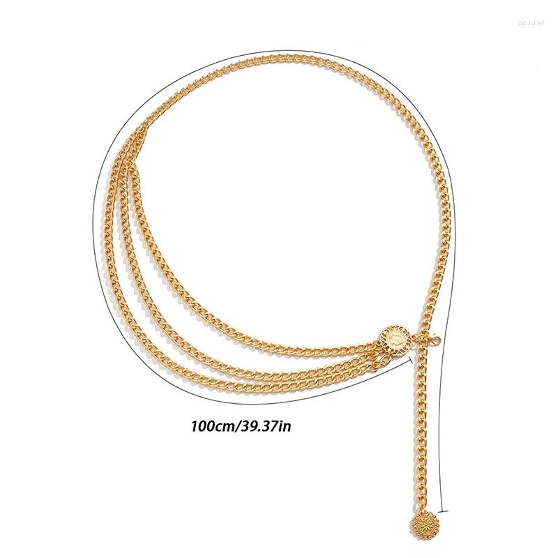 Belts Fashionable Womens Multi-Layered Chain Belt Gold Silver Metallic High Waist Body Dress Tassel