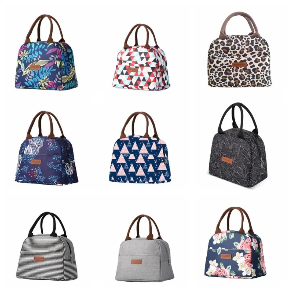 Outdoor Storage Flower Color Picnic Bags Handbag Thermal Insulated Pattern Insulated Lunch Bag Portable Oxford Cloth Beach 240819