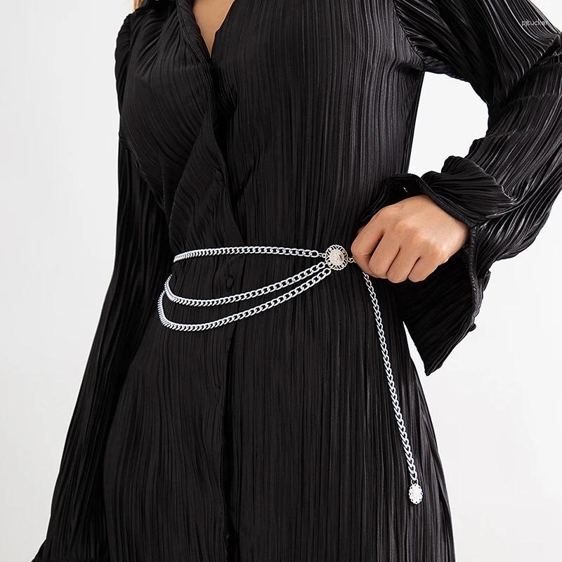 Belts Fashionable Womens Multi-Layered Chain Belt Gold Silver Metallic High Waist Body Dress Tassel