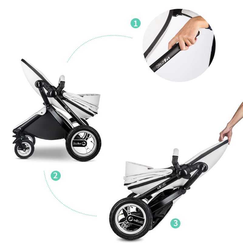 Baby stroller 2 in 1 Luxury PU leather Newborn CarriageHigh Qu Landscape two way trolley car baby Pushchair shell stroller Z250319